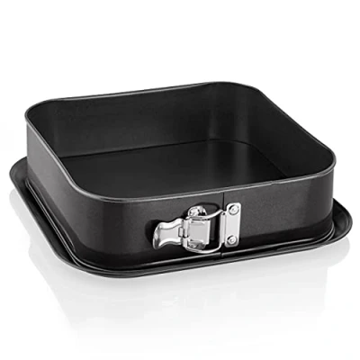 Image of Grizzly, Springform Tin, Square Baking Mould 9&quot; x (24 24 cm), Black, with Overflow Protection, Non Stick, Tall Cake Tin
