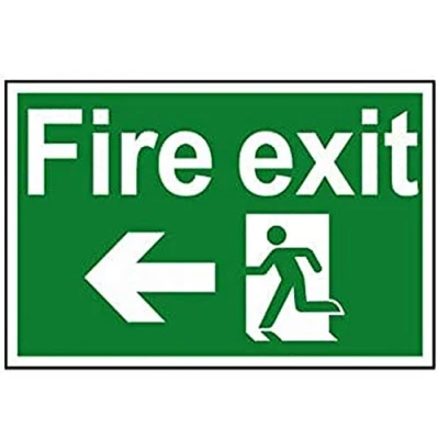 Image of Scan SCA1506 Self adhesive PVC sign Fire exit running man arrow left 300 x 200mm