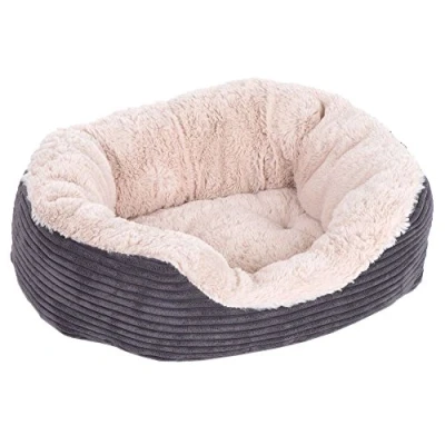 Image of Rosewood Grey Jumbo Cord/Plush Oval Dog Bed, Medium