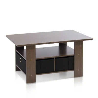 Image of Furinno Andrey Coffee Table with Bin Drawer, Dark Brown/Black