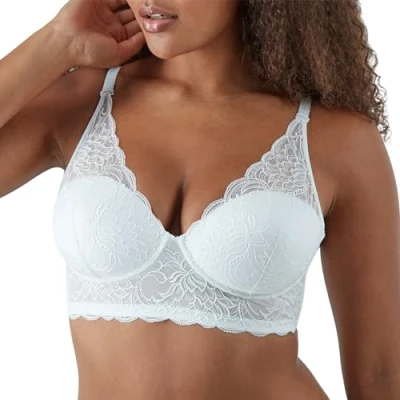 Image of Maidenform Women&#039;s Wireless Bralette, Pure Comfort Longline, Convertible Bra, Opaque, White Bloom Lace, 36A