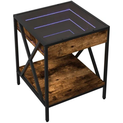 Image of vidaXL Coffee Table with Infinity LED/Side/End Smoked Oak Engineered Wood, Metal, Glass Customizable RGB LED Lights 40 x 49 cm Modern Style Living Room, Bedroom Uses