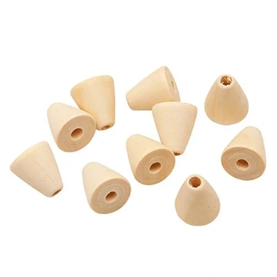 Image of 100 Pcs Cone Shape Natural Wood Beads Unfinished Wooden Loose Spacer with Hole for Craft Jewelry Making