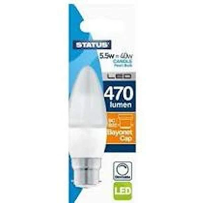 Image of Status 8w = 60w 806 lumens LED Candle BC PA Pearl Warm White