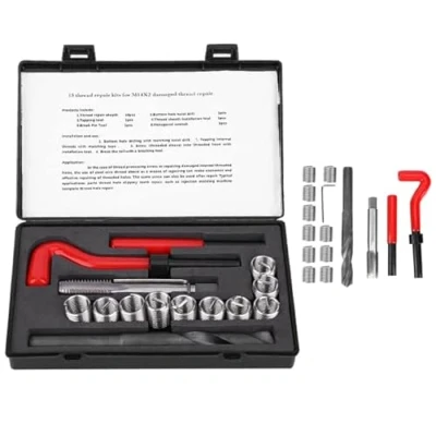 Image of Candeon Thread Repair Kit 15pcs M14x2 Car Helical Coil Set Stainless Steel Twisted Drill Wrench Threaded Insert Compatible Hand Tool Helicoils