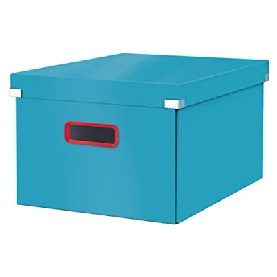 Image of Leitz Click &amp; Store Medium Storage Box, Foldable A4 File Box with Lid, Premium Strong Cardboard Container for Home/Office Filing, Cosy Range, Calm Blue, 53480061