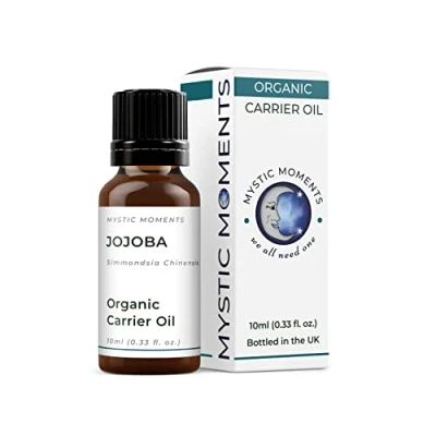 Image of Mystic Moments Organic Jojoba Carrier Oil 10ml Pure &amp; Natural Perfect For Hair, Face, Nails, Aromatherapy, Massage and Dilution Vegan GMO Free
