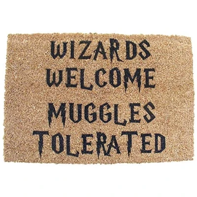 Image of FastCraft HARRY POTTER INSPIRED WIZARDS WELCOME MUGGLES TOLERATED DOOR MAT 60x40 cm COIR DOORMAT INDOOR ENTRANCE RUG PRESENT HOUSE WARMING GIFT