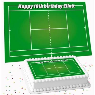 Image of TENNIS BIRTHDAY PERSONALISED ICING EDIBLE COSTCO CAKE TOPPER DECORATION R2 1935