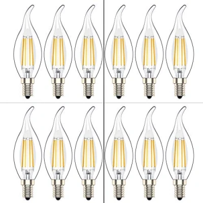 Image of E14 Led Candle Bulbs, Clean Flame Filament, SES C35 Small Edison Screw Light Bulb, 4W (40W Equivalent),Warm White 2700K, Pack of 12