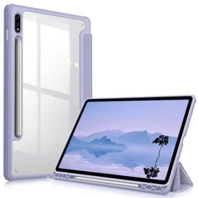 Image of Fintie Hybrid Case for Samsung Galaxy Tab S8 11 Inch 2022/S7 2020 Shockproof Cover with Transparent Clear Hard Shell Back Protective Case, Pastel Purple
