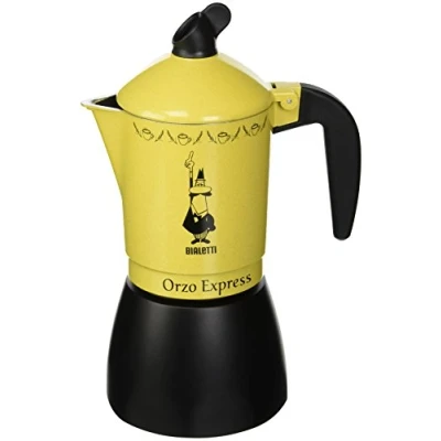 Image of Bialetti Moka Orzo Express Caffettiera con Orziera, Alluminio, Giallo, 4 Tazze, 30 x 20 15 cm