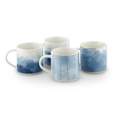 Image of Tower Set of 4 Ink Mugs Blue and Gold