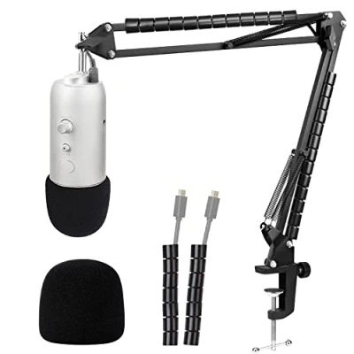 Image of Blue Yeti Mic Stand with Pop Filter Suspension Boom Arm Microphone Cover Foam Compatible and Pro by YOUSHARES