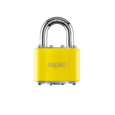 Image of Squire Medium Duty Padlock (35 CLR Yellow) Toughest Open Shackle Coloured Covered Laminated Steel for Corrosion Resistance Weatherproof Lock Home, School &amp; Shed (Yellow, 44 mm)