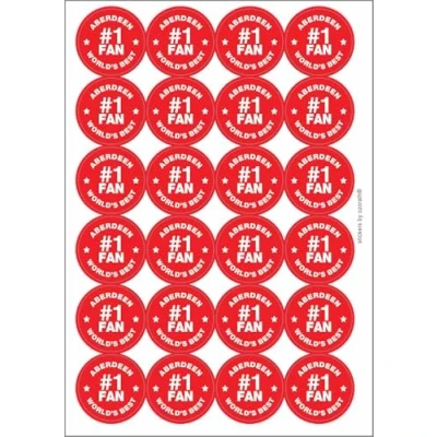Image of Aberdeen #1 Fan Circular Matt Paper Stickers A4 Sheet of 24 (Each Sticker is 45mm Diameter)