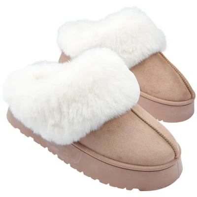 Image of CityComfort Sherpa Lined Slippers for Women Teenagers, Fluffy Slip On House Shoes with Non Sole Gifts Her (Beige, 4 UK)