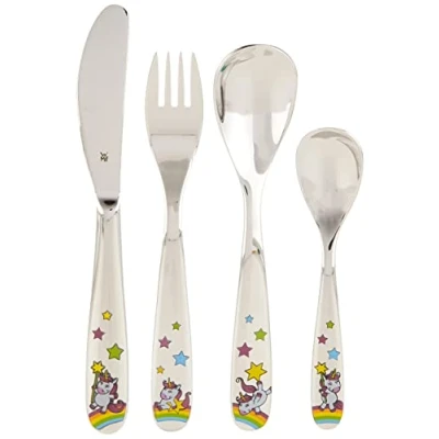Image of WMF Children&#039;s Cutlery Unicorn 4 Piece 3 9 Years Stainless Steel Cromargan Polished Dishwasher Colour and Food Safe 0, steel, Silver, 21.3 x 15.5 2.5 cm