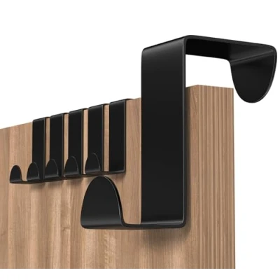 Image of Shexkent Door Hooks, 6 Pack Over Hanger Stainless Steel Coat Hooks Hook Ideal for Bedroom, Bathroom, Kitchen, Wardrobe, Black