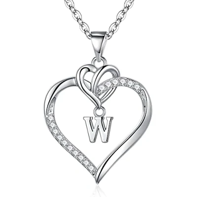 Image of TINGN Heart Initial Necklaces for Women, 14K White Gold Plated W Pendant Necklace Dainty Silver Girlfriend Jewelry Women Teen Girls Gifts