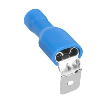 Image of Heschen piggyback spade crimp terminal connector 0.5 6.0mm² (22 10 awg) blue 100 pcs