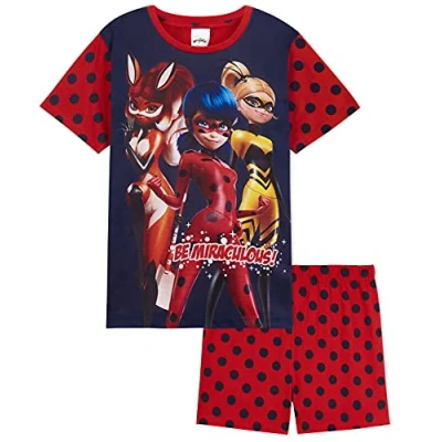 Image of Miraculous Ladybug Girls Pyjamas, Short Cotton Superhero Kids PJs for Summer (2 3 Years, Red)