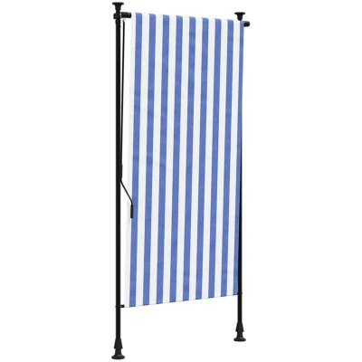 Image of vidaXL Outdoor Roller Blind Blue and White 100x270 cm Fabric&amp;Steel