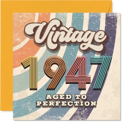 Image of 78th Birthday Card for Men Women Vintage 1947 Aged To Perfection Happy 78 Cards Brother Nan Husband Sister Grandad Nanny, 145mm Bday Greeting