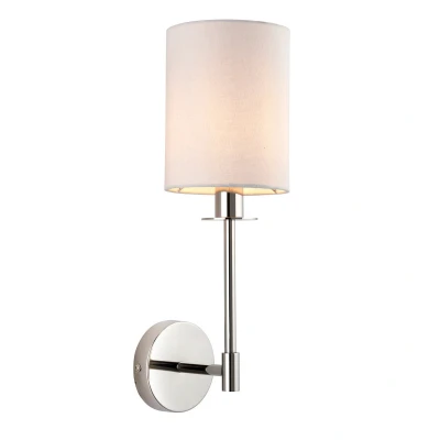Image of Sancerre Wall Lamp with Shade Bright Nickel Plate, Vintage White Fabric, 1x E14