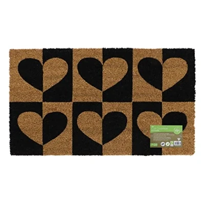 Image of JVL Eco Friendly Latex Backed Coir Door Mat, Heart to Heart, Natural, 40 x 70 cm Approx., 02 873