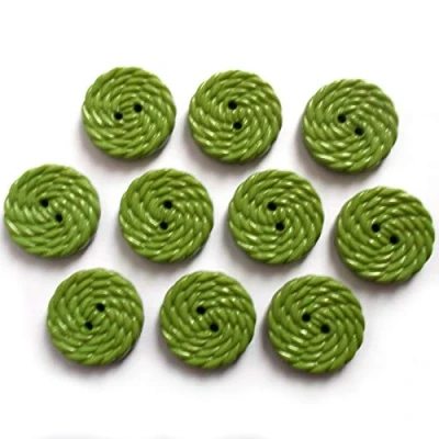Image of Woven Rope Effect Spiral Swirl Plastic Buttons 15mm Wide Pack of 10 (Green)