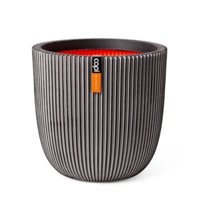 Image of CAPI EUROPE Planter ball Groove NL 35x34 Anthracite Opening Ø29 Pot for indoor and outdoor use Shatterproof 100% recyclable KGVZ932