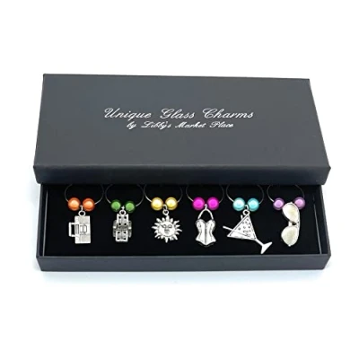 Image of Libby&#039;s Market Place Set of 6 Summer Time Party Wine Glass Charms with Gift Box