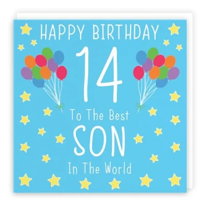 Image of Hunts England Son 14th Birthday Card Happy 14 To The Best In World Iconic Collection Fun Colourful