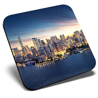 Image of Great Single Coaster Square New York City Skyline Landscape Glossy Quality Coasters Tabletop Protection for Any Table Type #21939