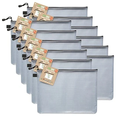 Image of eco A4+ 95% Recycled Super Strong Bag, Waterproof Mesh Tuff Reinforced, Black/Clear zip closure (Pack of 12), eco039x12