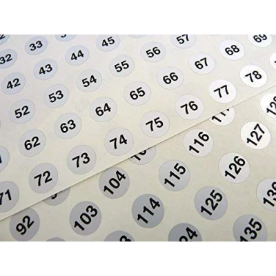 Image of Silver 13mm Round Consecutive, Sequential Number Sequence Labels, Numbering Stickers, from 1 160