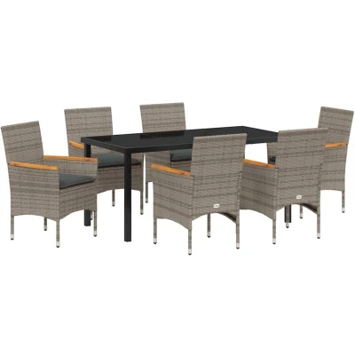 Image of vidaXL 7 Piece Garden Dining Set with Cushions Grey Poly Rattan