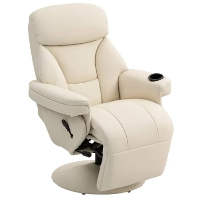 Image of HOMCOM Manual Recliner Swivel Lounge Chair with Footrest, Cream White