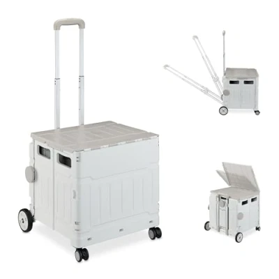 Image of Relaxdays Trolley, Foldable, Up to 50 kg, Adjustable Telescopic Handle, Shopping Transport Cart, Black, 17.5 x 38.5 32 cm