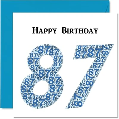 Image of Fun 87th Birthday Cards for Men Shapecloud Happy Card Dad Mum Great Grandad Grandpa Nanny Grandma Gran Uncle Auntie, 145mm x Greeting Cards,