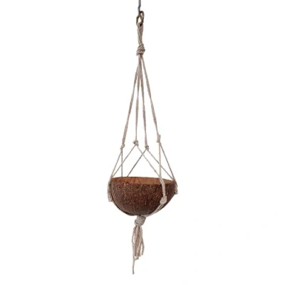 Image of VIE Naturals Mini Coconut Shell Pot Holder, with a Macrame Hanging Rope