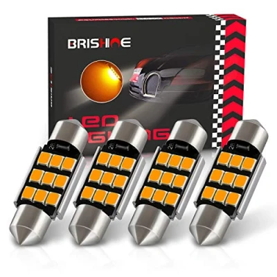 Image of BRISHINE 6418 LED Bulbs, Super Bright Amber Yellow 2835 Chipsets Canbus Error Free 36MM 1.5 Festoon 6411 6461 DE3425 C5W Bulbs for Car Interior Dome Map Door Parking Lights(Pack of 4)