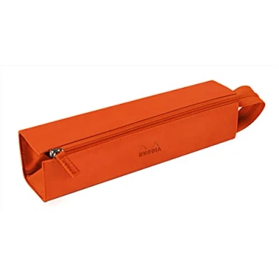 Image of RHODIA 319024C pencil case Rhodiarama Tangerine 23x5x5 cm Flat opening for use as a Faux leather Storage pens, pencils, markers, small supplies