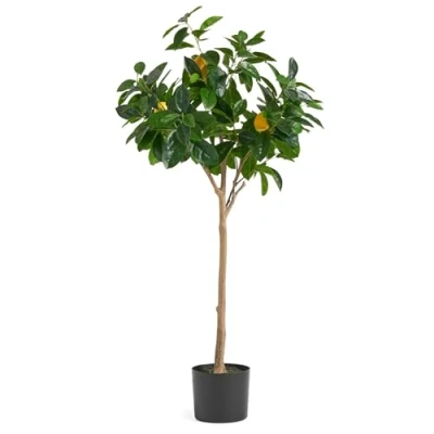 Image of Leaf Design UK Artificial Lemon Tree Plant Black Plastic Pot