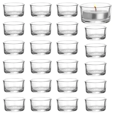 Image of BELLE VOUS 24 Pack Glass Tea Light Candle Holders Votive Holder Set for Home Decor, Weddings &amp; Parties Tealight Holders/Candleholders