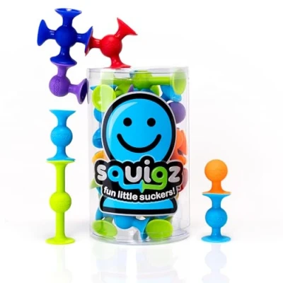 Image of Fat Brain Squigz Starter 22 Piece Set, Kids Preschool Toy, Suction Toy Sorting and Stacking Building Sets, Bath Toys, Innovative for aged 3 Years Older