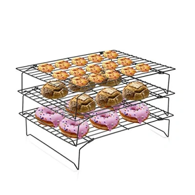 Image of Stackable Cooling Rack for Baking, 3 Tier Cake Trays, Non Stick Stainless Steel Baking Cooler, Wire Cookies and Biscuits, 34 x 24.5 7cm