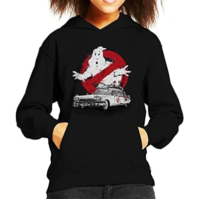 Image of Cloud City 7 Ghostbusters Ecto 1 Sumi E Kid&#039;s Hooded Sweatshirt Black