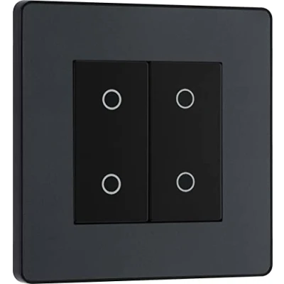 Image of BG Electrical Secondary/Slave Double Touch Dimmer Light Switch, 2 Way, Screwless Front Plate, Evolve, Matt Grey, PCDMGTDS2B